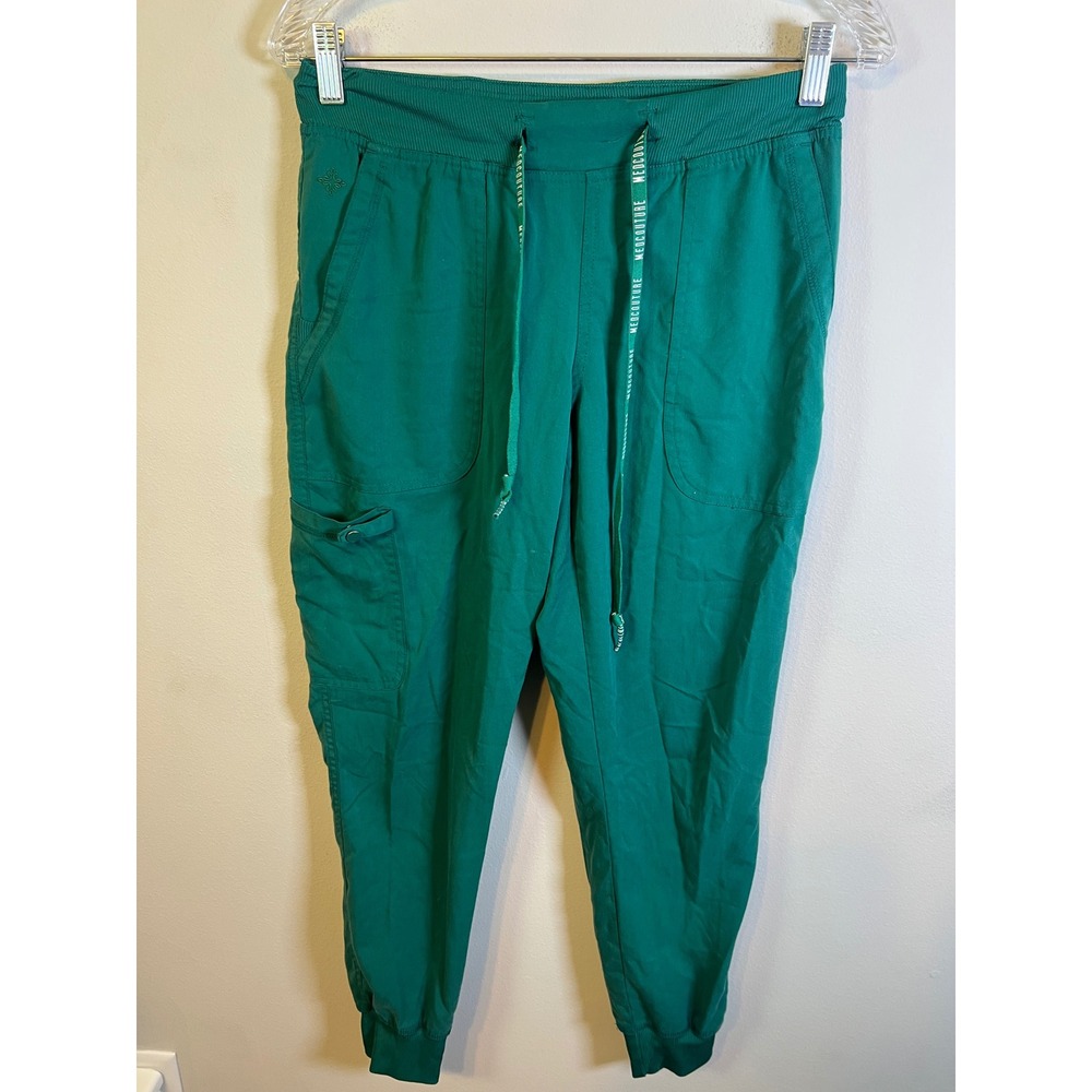 Med Couture Womens Scrub Jogger Pants Ribbed Waist Green‎ SP